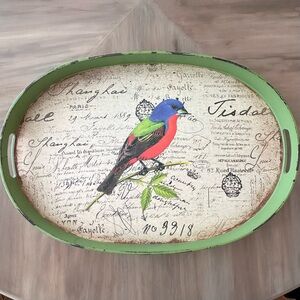 Decorative Oval Tray with Bird Design